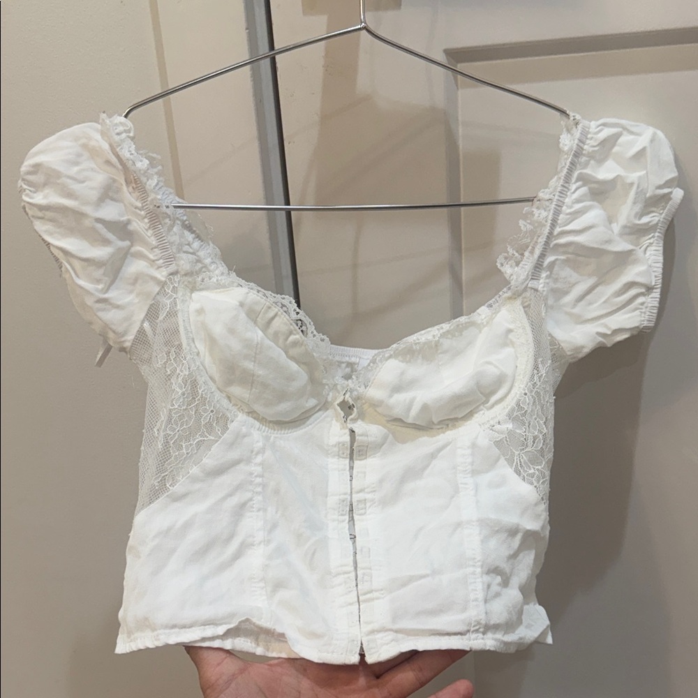 Chic White Lace Puff Sleeve Blouse